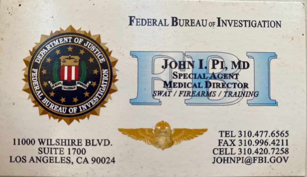 This business card was used for my fulltime work on SWAT, Firearms, and Training squad. The Bureau wing is tactical crew chief for vertical wings for Bell 412, UH-1, and later Blackhawk UH60